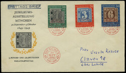 100 Jahre Briefmarken 1949, kpl. Satz auf adress. Schmuck-FDC, ...